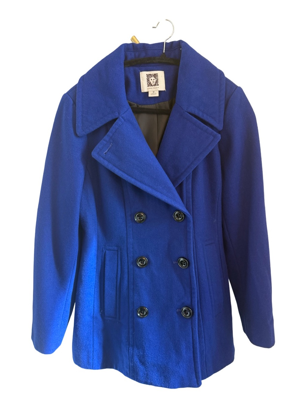 Anne Klein Royal Blue Wool Blend Peacoat Double Breasted Coat Women’s Medium
